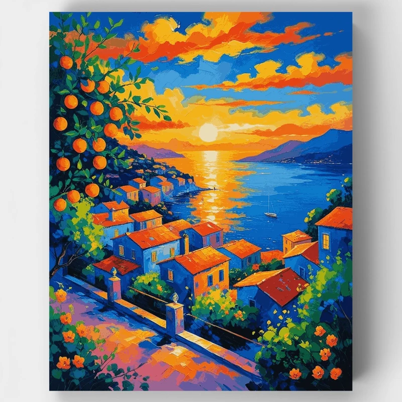 Mediterranean Sunset Village - Paint by Numbers Kit