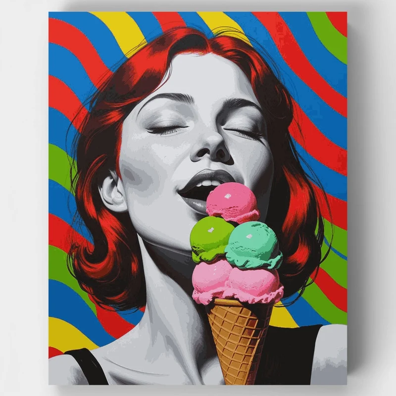 Vintage Pin-Up Ice Cream Pop Art - Paint by Numbers Kit