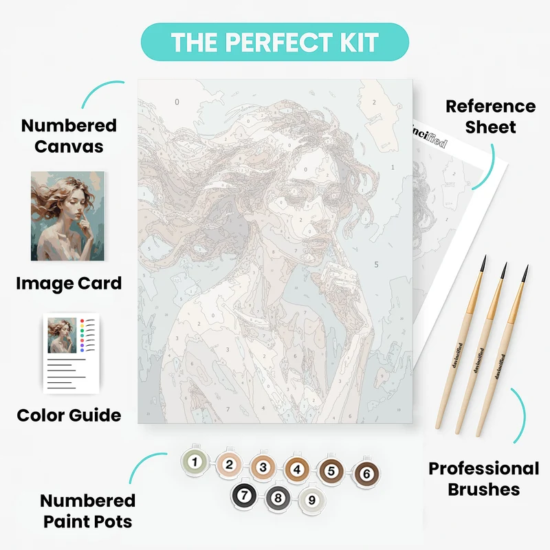 Contemplative Beauty with Flowing Hair - Paint by Numbers Kit