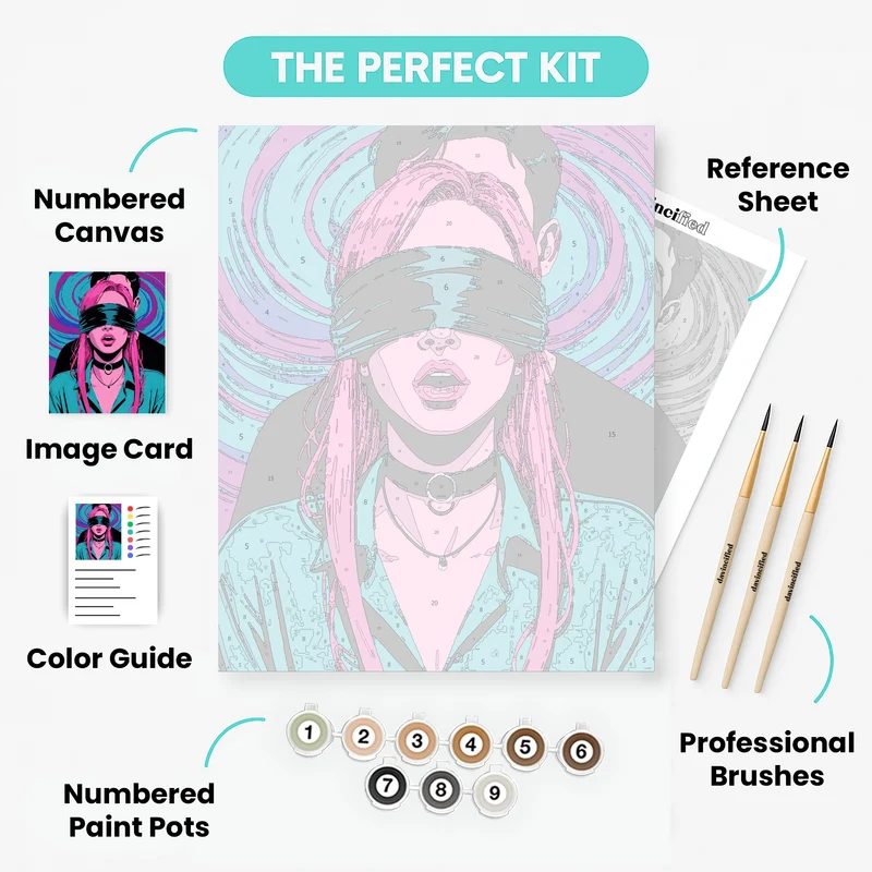 Blindfolded Woman with Pink Hair Pop Art - Paint by Numbers Kit