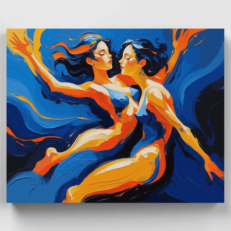 Passionate Embrace in Blue and Orange - Paint by Numbers Kit