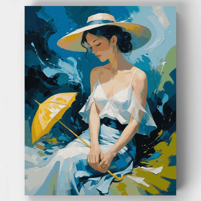 Elegant Woman with Yellow Umbrella - Paint by Numbers Kit