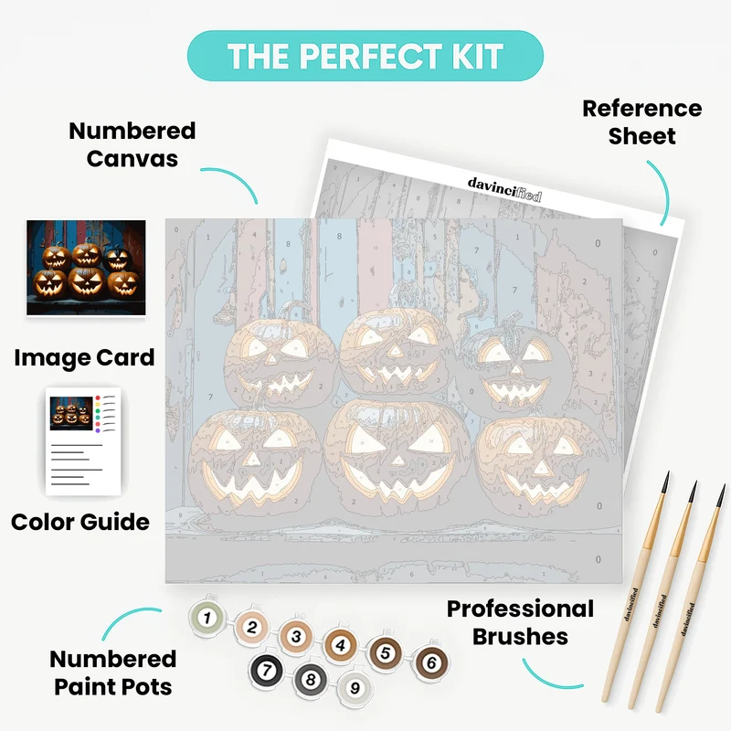 Glowing Jack-o'-Lantern Pumpkin Stack - Paint by Numbers Kit