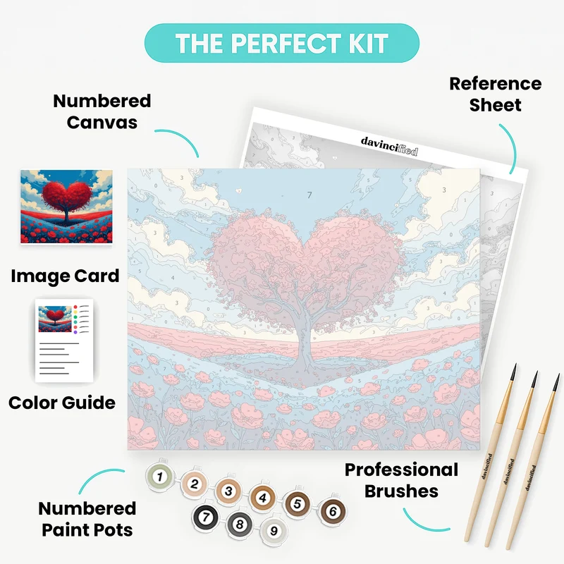 Heart-Shaped Tree with Red Flowers - Paint by Numbers Kit