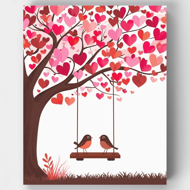Love Birds Under Heart Tree - Paint by Numbers Kit