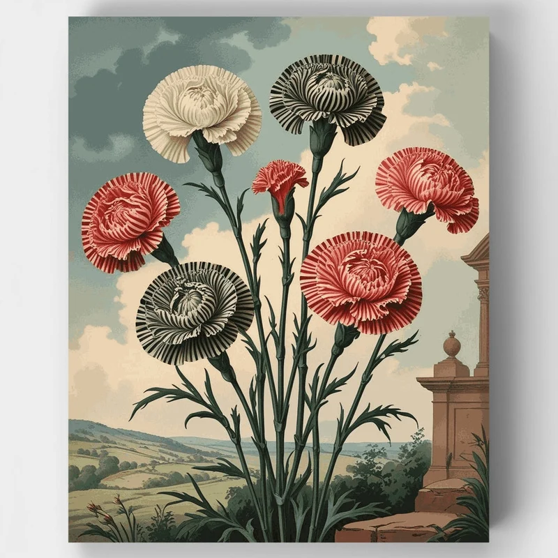 Vintage Carnation Botanical Illustration - Paint by Numbers Kit