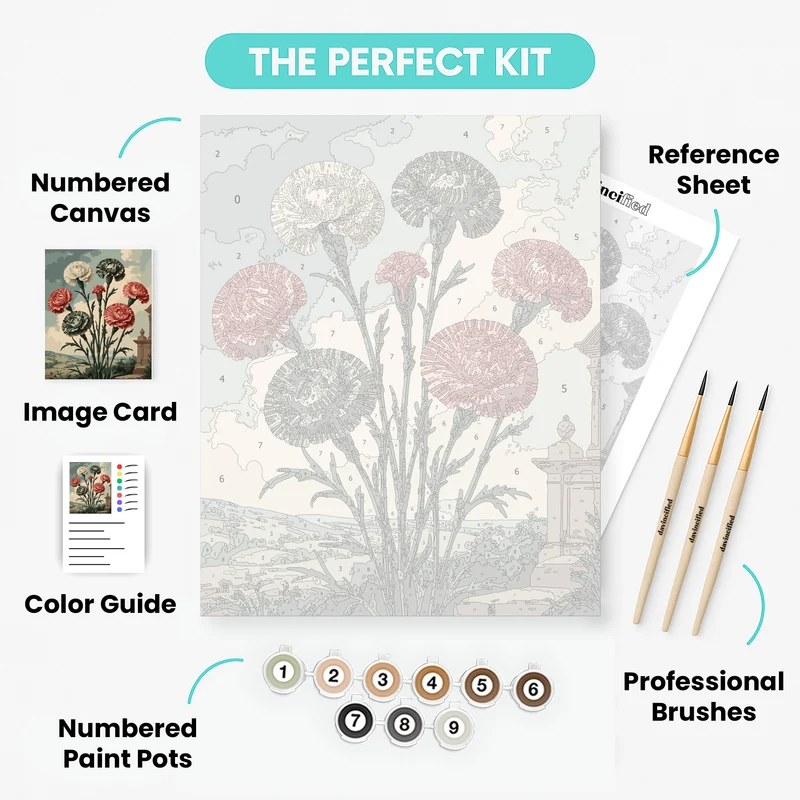 Vintage Carnation Botanical Illustration - Paint by Numbers Kit