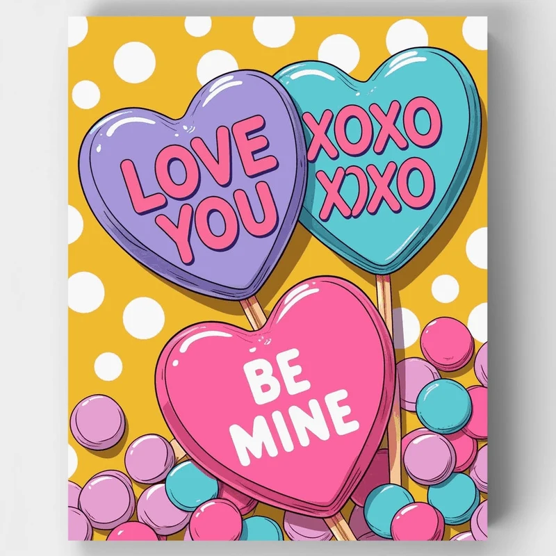 Valentine's Day Heart Lollipops - Paint by Numbers Kit