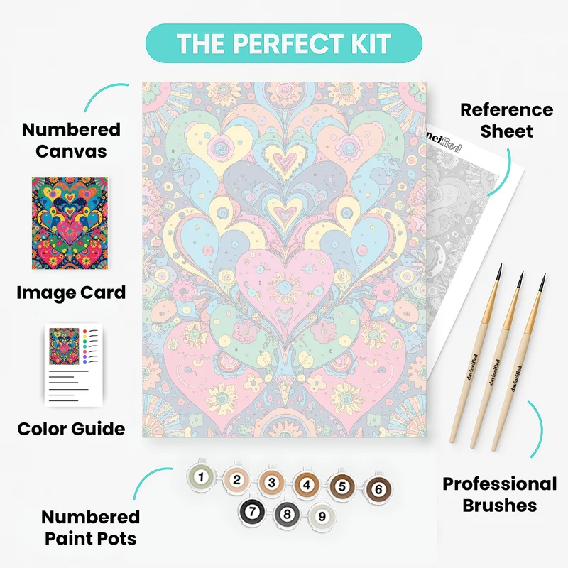 Vibrant Hearts and Flowers Folk Art - Paint by Numbers Kit