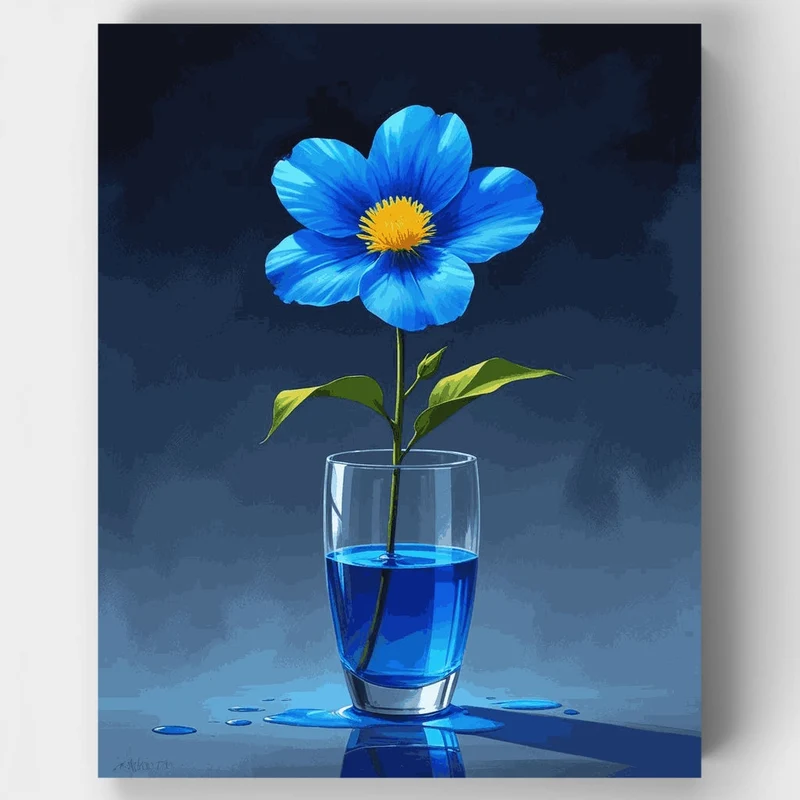 Blue Cosmos Flower in Glass Vase - Paint by Numbers Kit