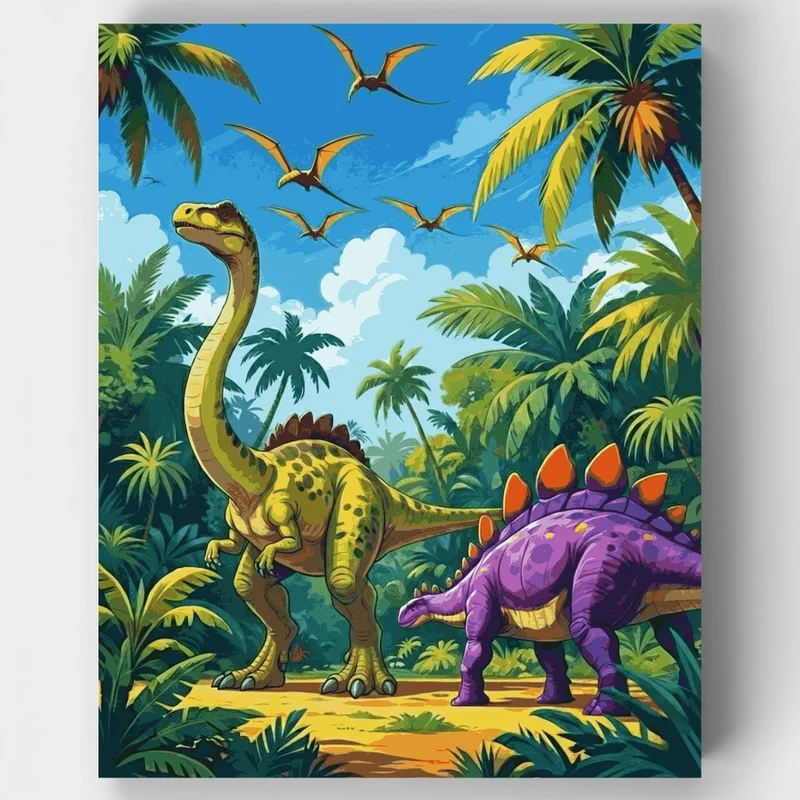 Prehistoric Paradise with Dinosaurs - Paint by Numbers Kit