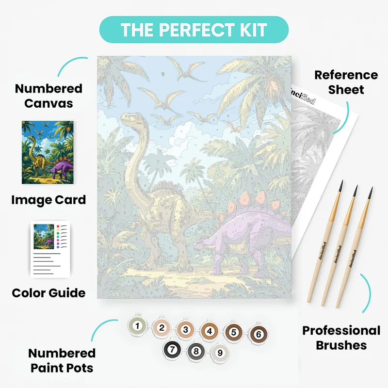 Prehistoric Paradise with Dinosaurs - Paint by Numbers Kit