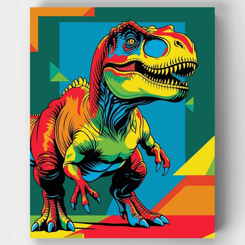 Colorful T-Rex Dinosaur Pop Art - Paint by Numbers Kit