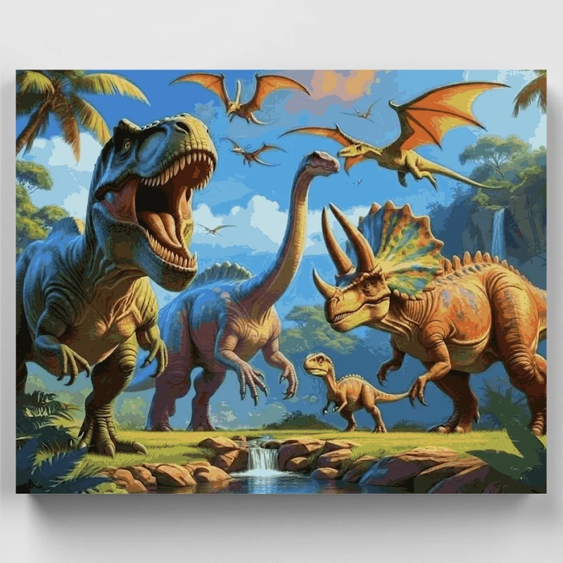 Dinosaur Adventure Scene - Paint by Numbers Kit