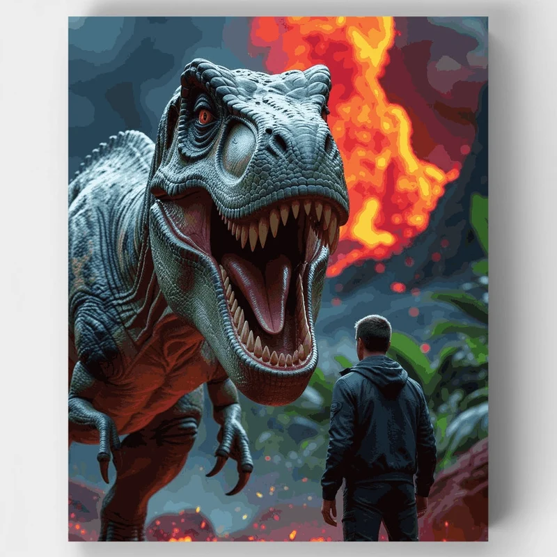 Tyrannosaurus Rex Volcanic Encounter - Paint by Numbers Kit