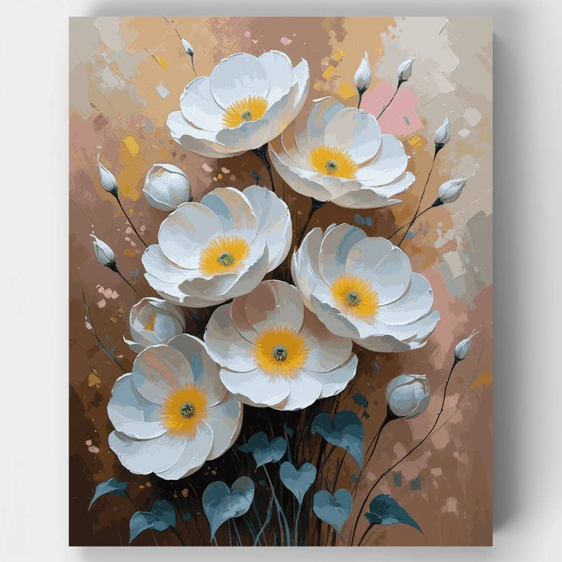 White Poppies Abstract Floral - Paint by Numbers Kit