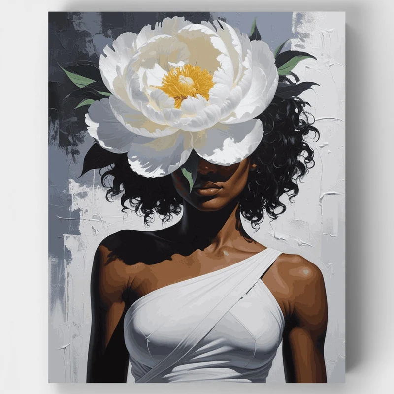 Elegant Woman with White Peony Flower - Paint by Numbers Kit