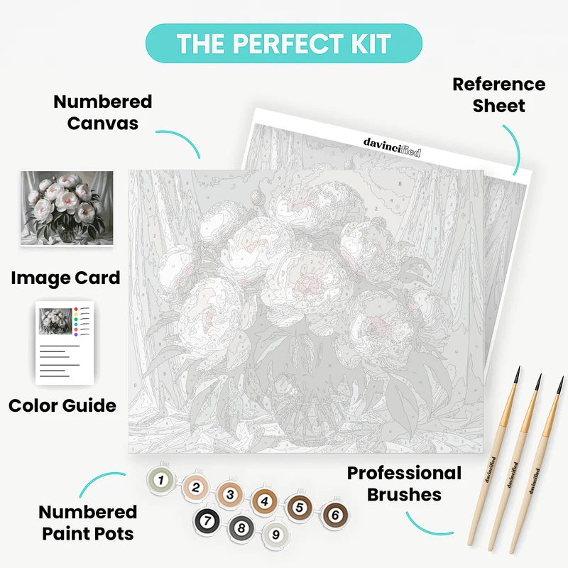 White Peonies Bouquet - Paint by Numbers Kit