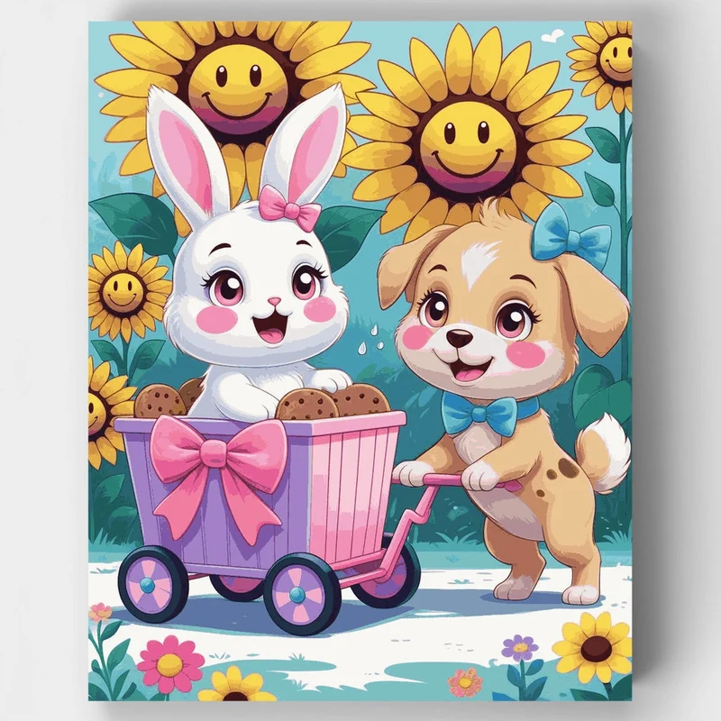 Bunny and Puppy Cookie Cart - Paint by Numbers Kit