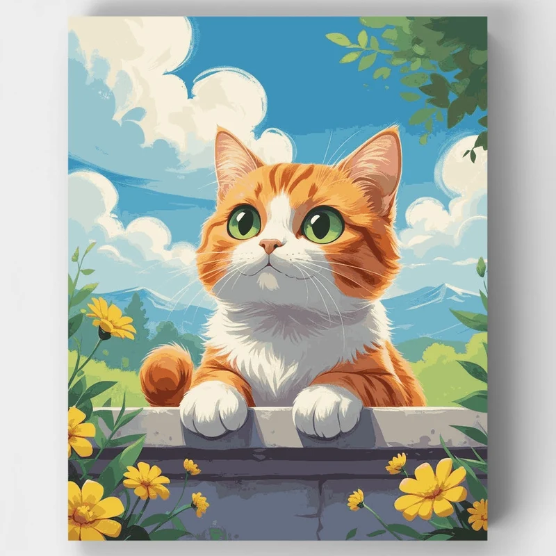 Curious Ginger Cat in the Garden - Paint by Numbers Kit