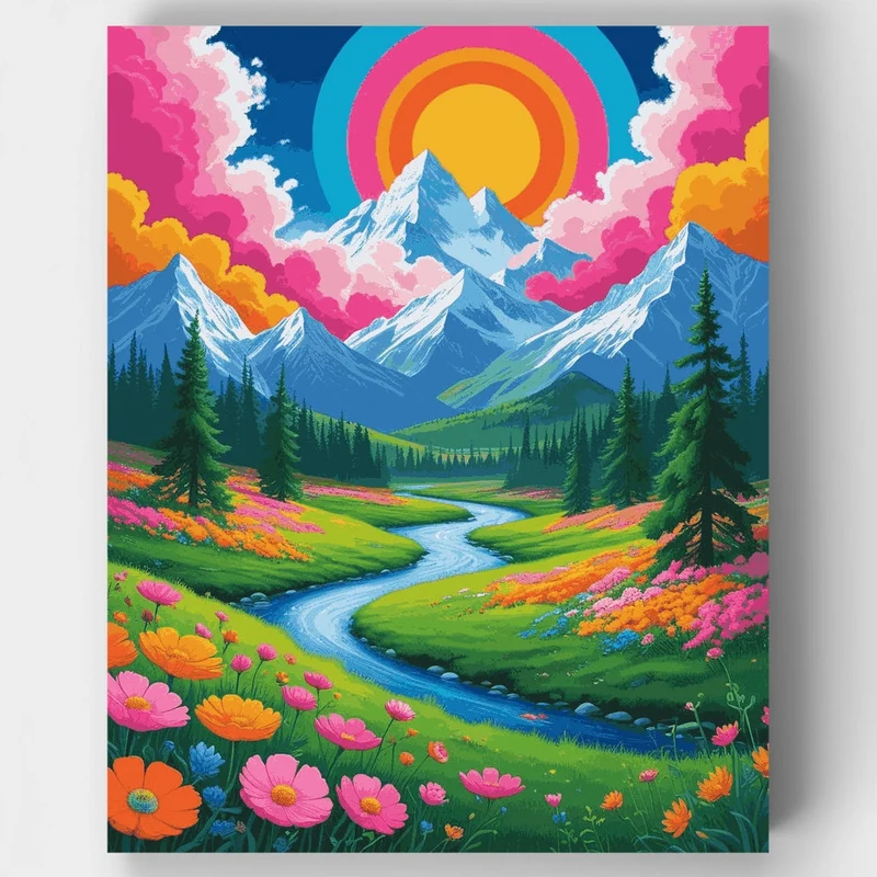 Colorful Mountain Meadow - Paint by Numbers Kit