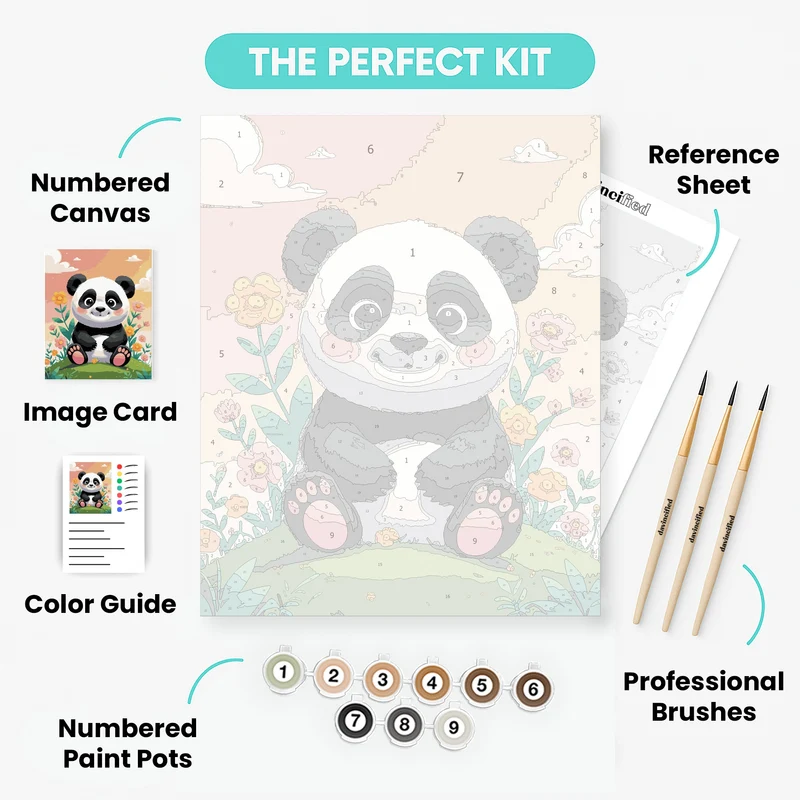Cute Baby Panda in Flower Garden - Paint by Numbers Kit