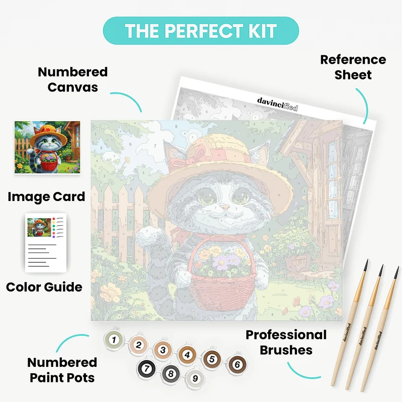 Cute Garden Kitty with Flower Basket - Paint by Numbers Kit