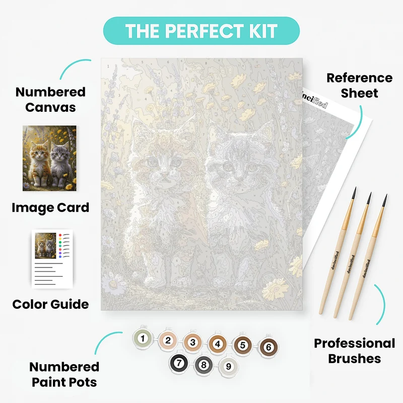 Two Kittens in a Wildflower Meadow - Paint by Numbers Kit