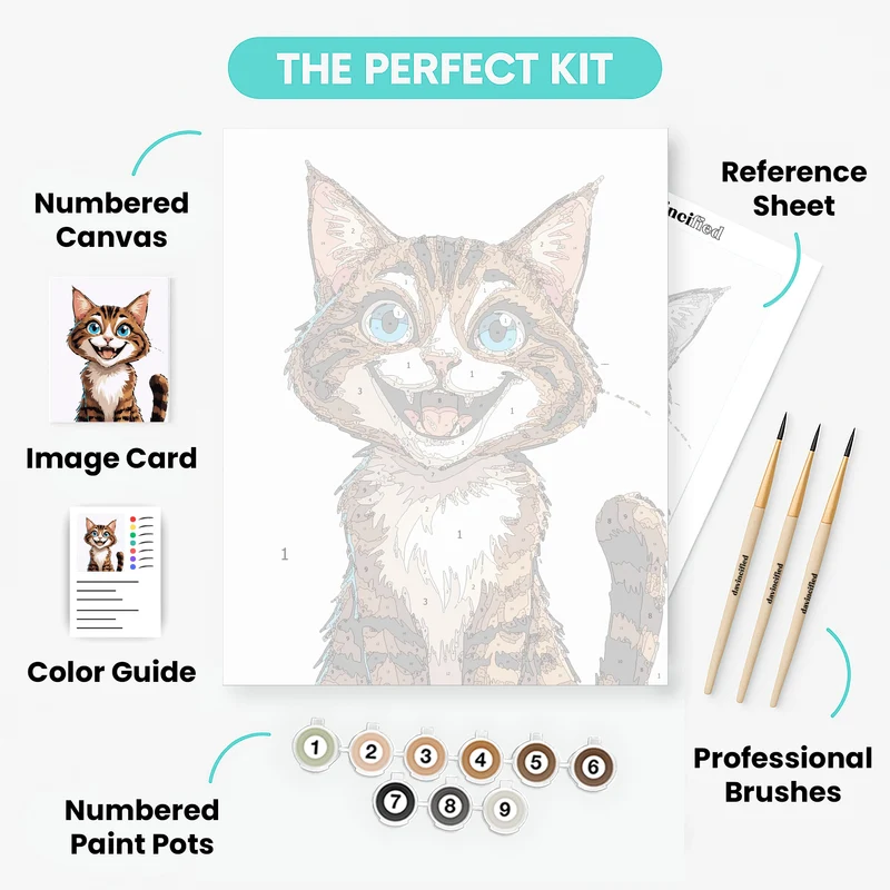 Grinning Tabby Cat with Blue Eyes - Paint by Numbers Kit