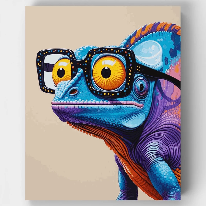 Quirky Chameleon with Glasses - Paint by Numbers Kit