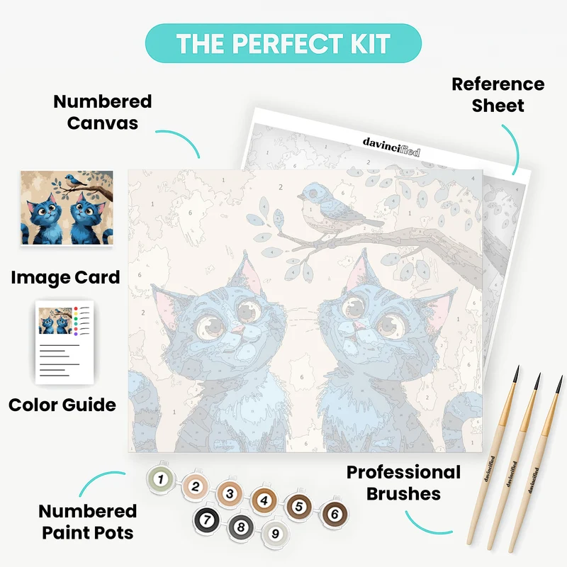 Two Blue Cats and a Bluebird - Paint by Numbers Kit