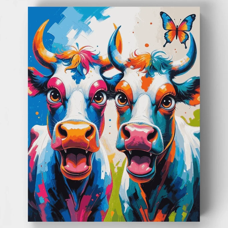 Crazy Cows with Butterfly - Paint by Numbers Kit