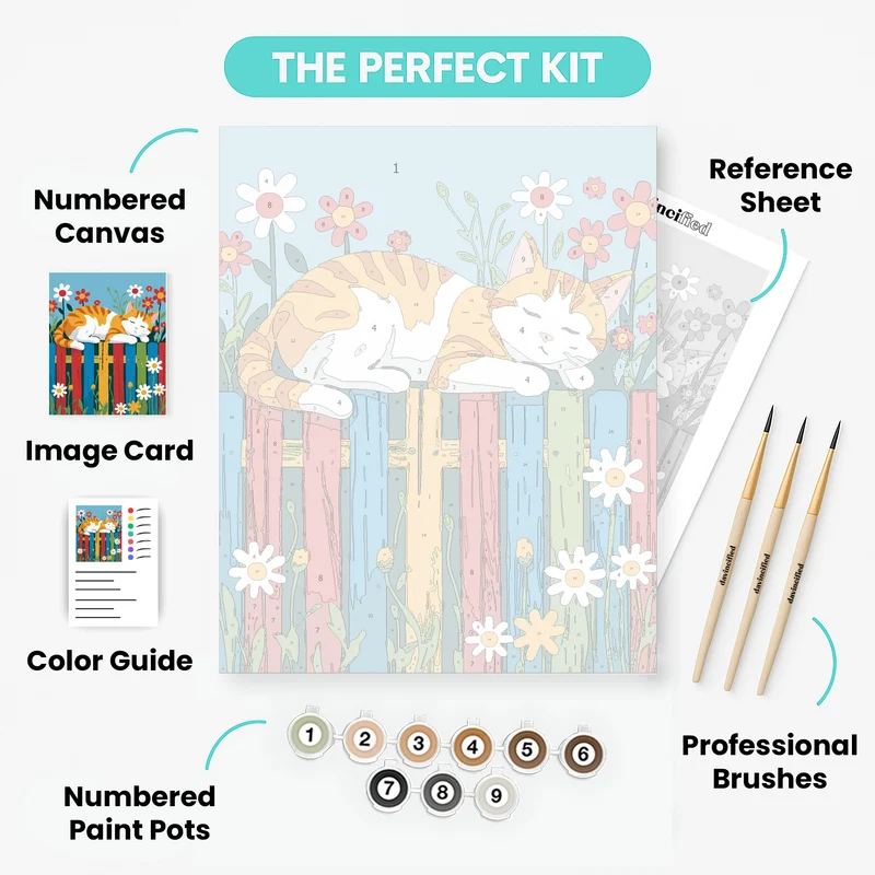 Sleeping Cat on Colorful Fence - Paint by Numbers Kit