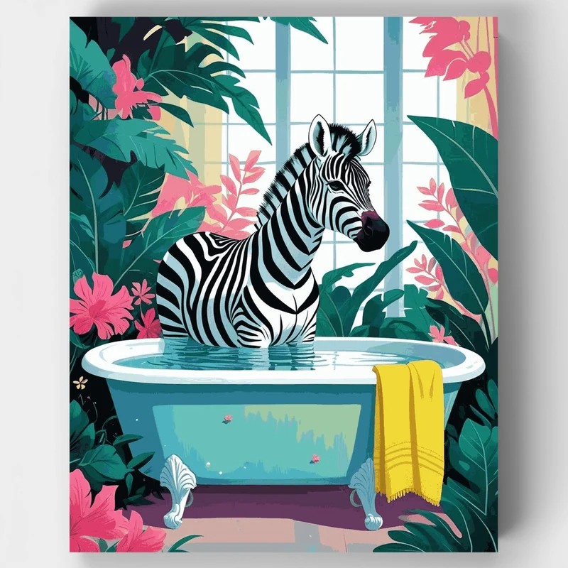 Zebra in a Tropical Bathtub - Paint by Numbers Kit