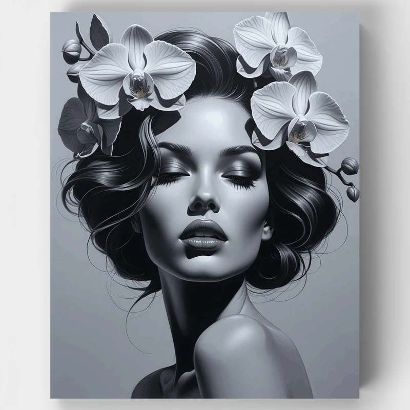 Orchid Reverie in Black and White - Paint by Numbers Kit