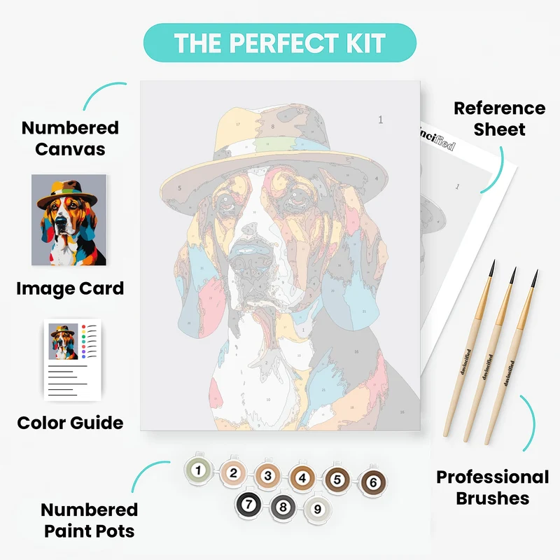 Colorful Beagle Dog with Hat - Paint by Numbers Kit
