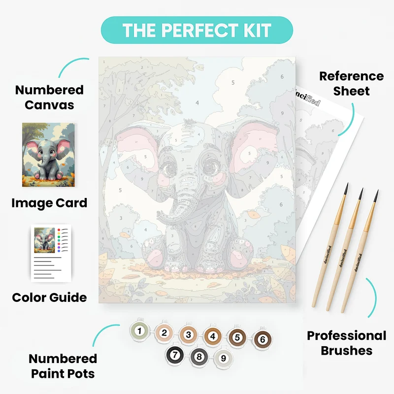 Cute Baby Elephant in Autumn Forest - Paint by Numbers Kit