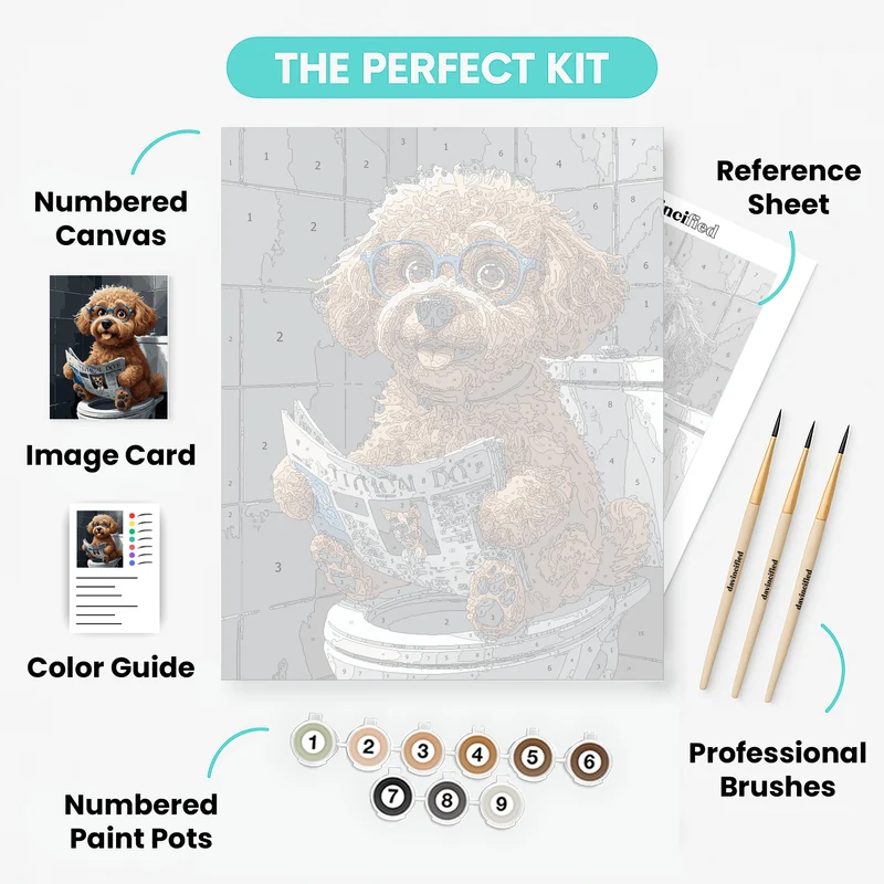 Funny Poodle Reading Newspaper on Toilet - Paint by Numbers Kit