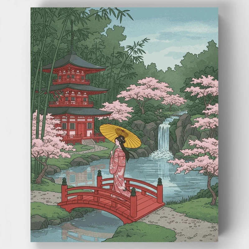 Geisha on the Garden Bridge - Paint by Numbers Kit