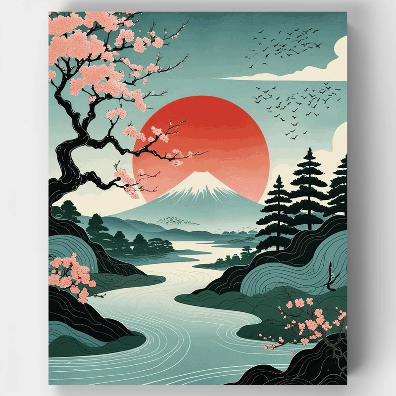Mount Fuji Cherry Blossom Sunrise - Paint by Numbers Kit