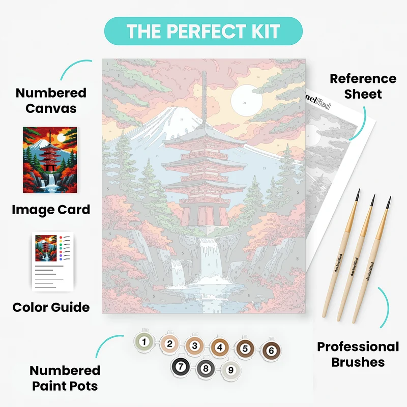 Chureito Pagoda with Mount Fuji - Paint by Numbers Kit