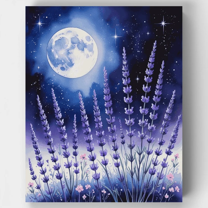 Lavender Field Under the Moonlit Night Sky - Paint by Numbers Kit