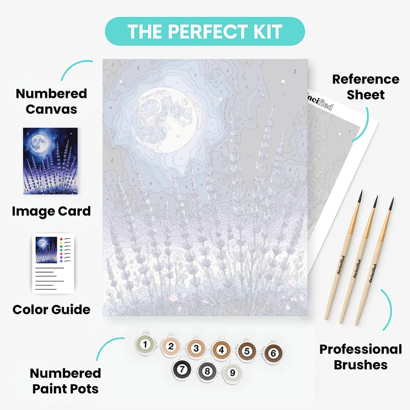 Lavender Field Under the Moonlit Night Sky - Paint by Numbers Kit