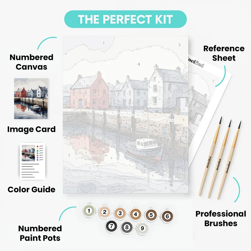 Coastal Harbour Village Watercolor - Paint by Numbers Kit
