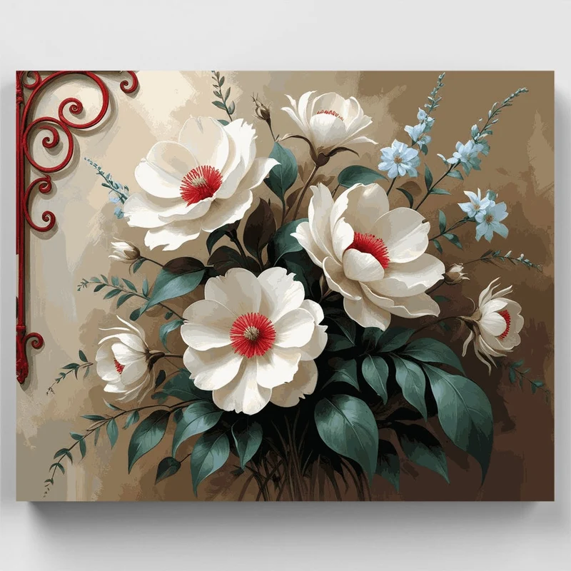 Elegant White Magnolia Bouquet - Paint by Numbers Kit
