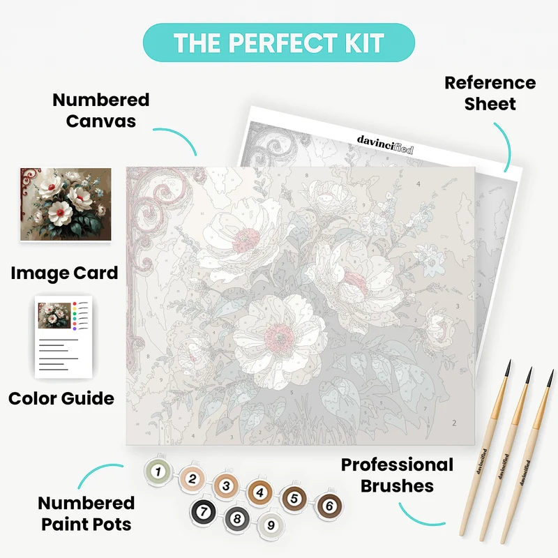 Elegant White Magnolia Bouquet - Paint by Numbers Kit