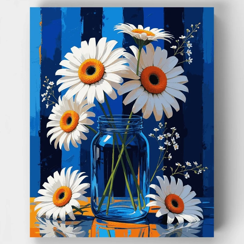Daisies in Blue Mason Jar - Paint by Numbers Kit