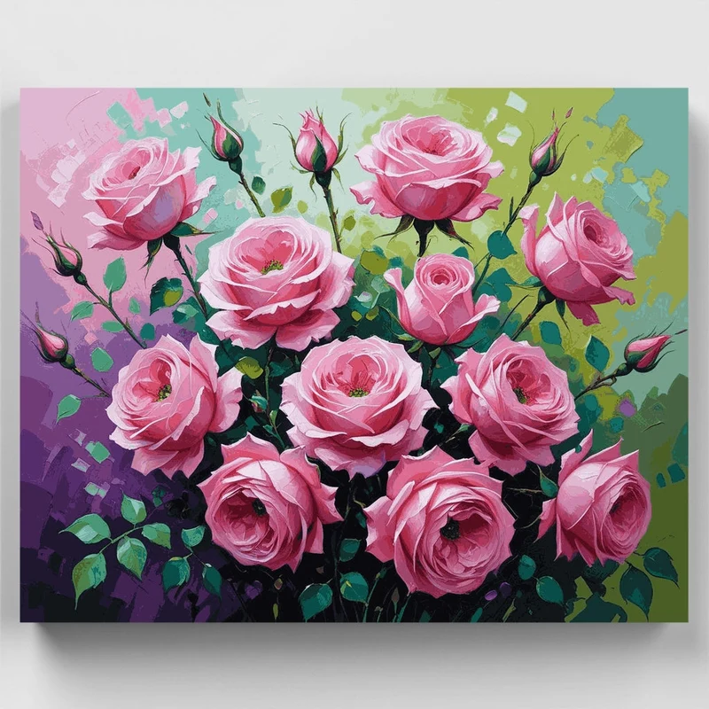 Pink Roses Abstract Floral Bouquet - Paint by Numbers Kit