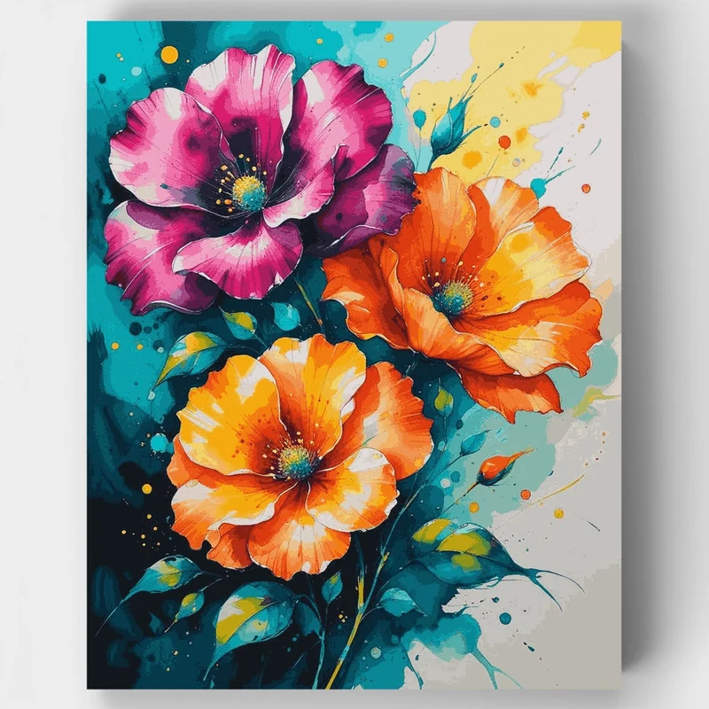 Vibrant Watercolor Flowers - Paint by Numbers Kit
