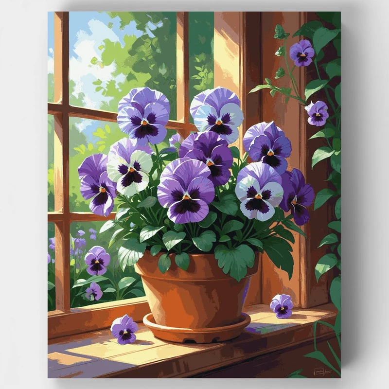 Purple Pansies Window Garden - Paint by Numbers Kit